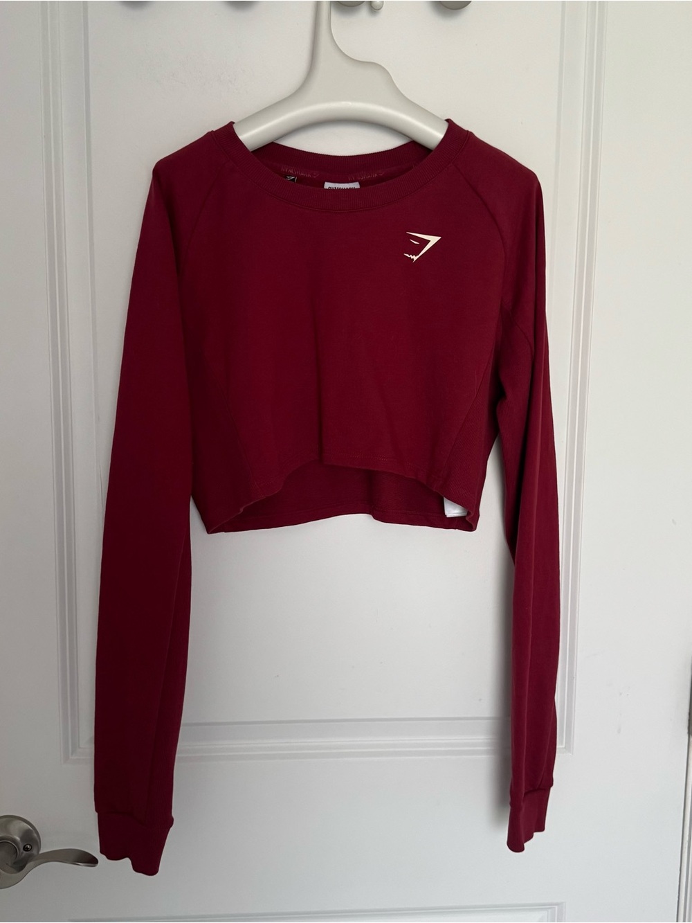 Gymshark Women's Burgundy Cropped Long-Sleeve Top size S